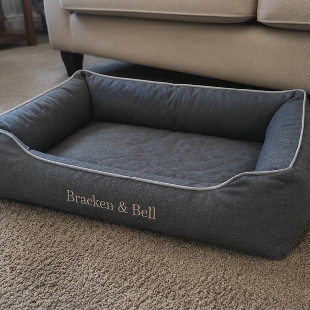 Dog beds with a woven logo label - customer photo